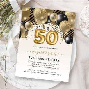 Cartão Postal Arco de Balões Preto e Dourado de Aniversário de 5
