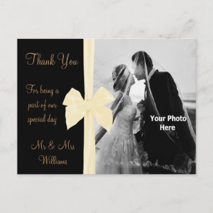 Cartão Postal Arco de Cetim Creme Foto Casamento Obrigado