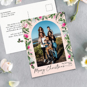 Cartão Postal Arco de folhagem de inverno cor-de-rosa brilhante 