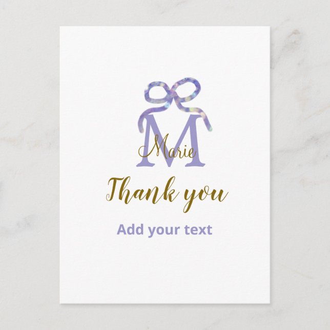 Cartão Postal Arco de glitter roxo adicionar letra de monograma  (Frente)