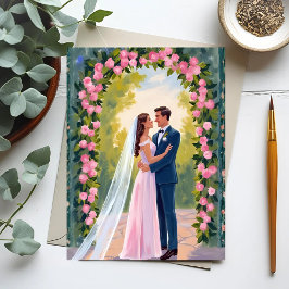 Cartão Postal Arco de Jardim para Noivos | Pintura de Casamento 