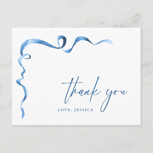Cartão Postal Arco Desenho Da Mão Azul Da Aquarela Obrigado (Frente)