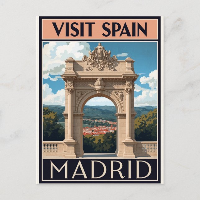 Cartão Postal Arco do Portão de Madrid Espanha Arte (Frente)