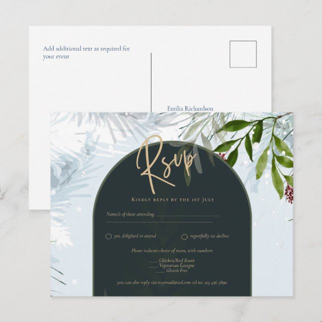 Cartão Postal Arco Dourado de Teal de Texto  de Casamento Verde  (Frente/Verso)