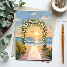 Cartão Postal Arco Floral de Aquarela para Casamento na Praia