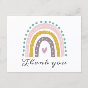 Cartão Postal Arco-Íris, Boho, Rosa, Teal, Corações, Dourado 