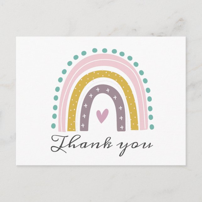 Cartão Postal Arco-íris, Boho, Rosa, Turquesa, Corações, Ouro Ro (Frente)