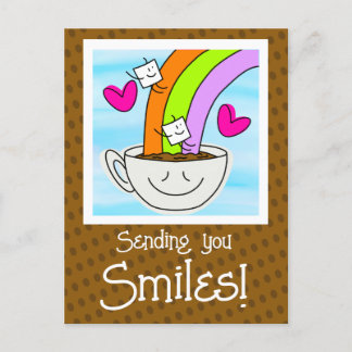 Cartão Postal Arco-Íris Bonito E Sorrisos De Café Pensando Em Vo