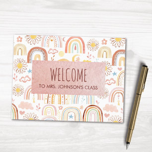 Cartão Postal Arco-íris Coloridos Fofos e Flores de Margarida Ab