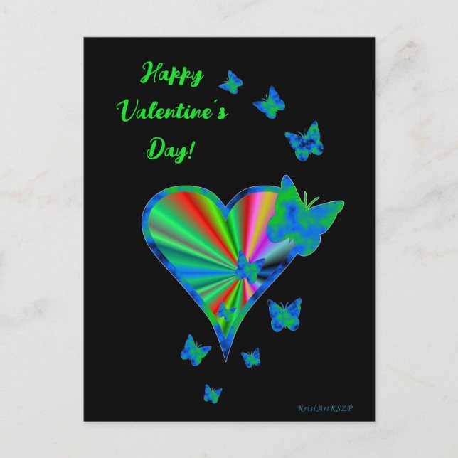 Cartão Postal Arco-Íris Coração e Borboleta (Frente)