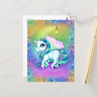 Cartão Postal Arco-íris Glitter e Lua Unicórnio 