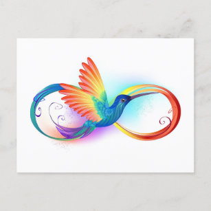 Cartão Postal Arco-íris Hummingbird com símbolo Infinito