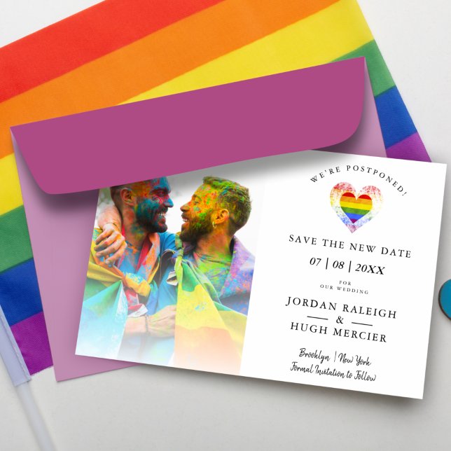 Cartão Postal Arco-Íris LGBT Salvar Nova Data Adiada Casamento (Criador carregado)