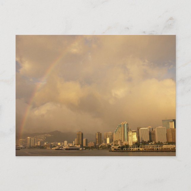 Cartão Postal Arco-íris sobre Honolulu, Havaí, EUA 3 (Frente)