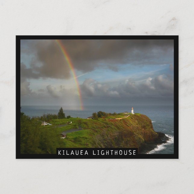 Cartão Postal Arco-íris sobre Kilauea Lighthouse em Kauai (Frente)