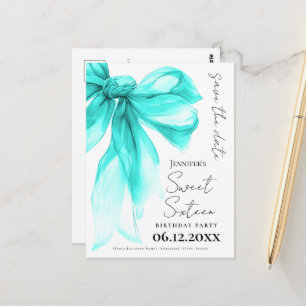 Cartão Postal Arco-íris Turquesa Coquette Sweet 16 Salve a Data