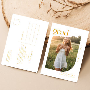 Cartão Postal Arco Mínimo Simples Foto Rótulo Dourado Graduação
