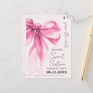 Cartão Postal Arco Rosa Bege Coquette Sweet 16 Salve a Data 