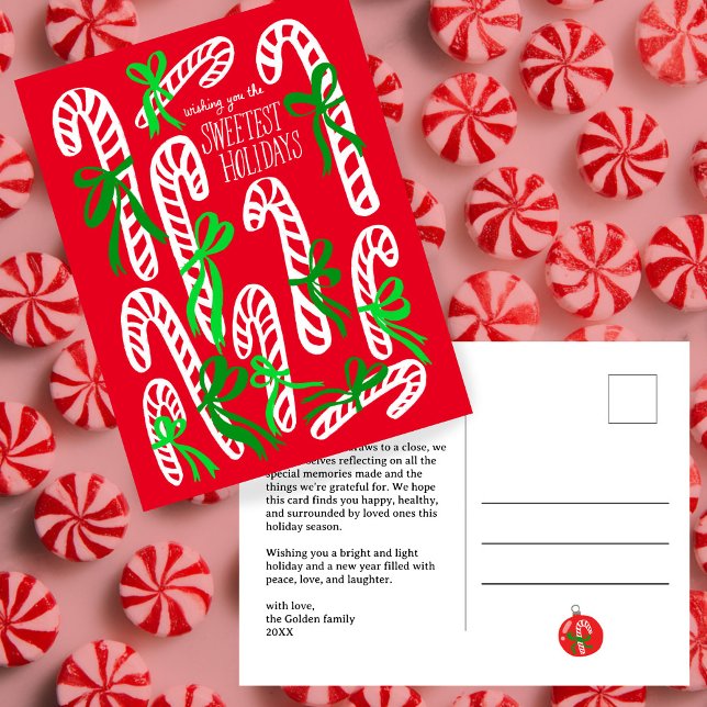 Cartão Postal Arcos Candycanes Feriado de Natal Cutâneo (Sweetest Holidays Candycanes Bows Cute CUSTOM Christmas Holiday Postcard
)
