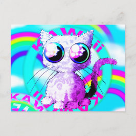 Cartão Postal Arcos-da-chuva e um gato encaracolado no estilo de