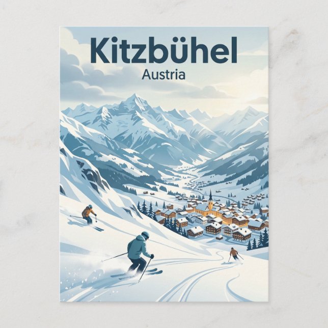 Cartão Postal Área de Esqui de Kitzbühel Áustria (Frente)