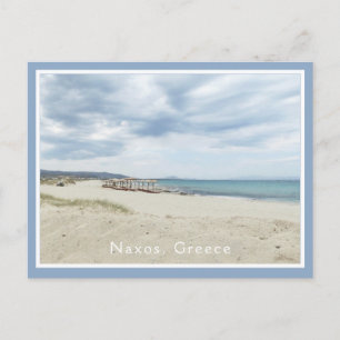 CARTÃO POSTAL AREIA, MAR E CÉU/NAXOS, GRÉCIA/ PALAPAS DE PRAIA
