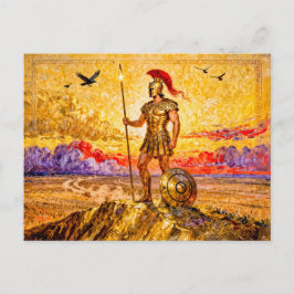 Cartão Postal Ares in Armor Standing on Mountain with Spear
