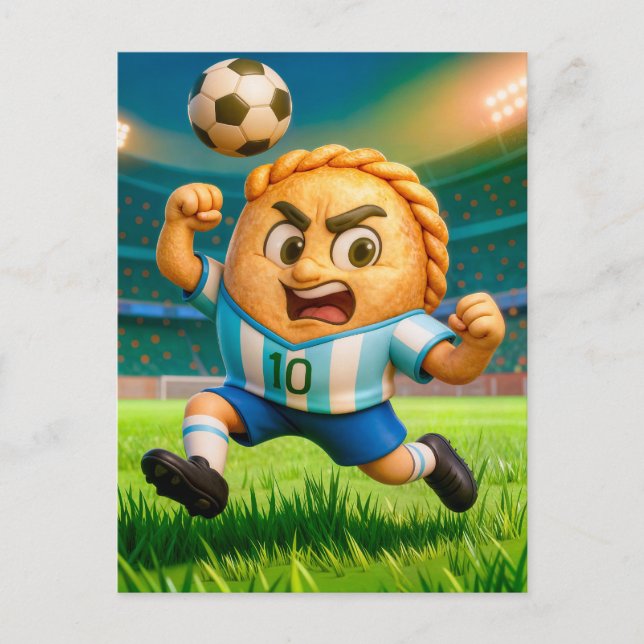 Cartão Postal Argentinian empanada soccer player jumping for hea (Frente)