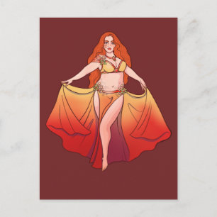 Cartão Postal Aries Zodiac Deusa Art Belly Dancer Astrologia