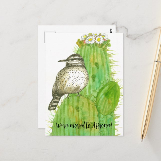 Cartão Postal Arizona de lançamento móvel Cactus Wren Bird (Frente/Verso In Situ)