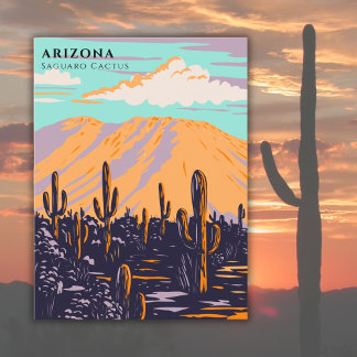 Cartão Postal Arizona EUA Saguaro Cactus Viagem Watercolor