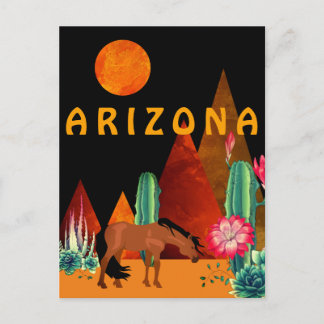 Cartão Postal Arizona ~ Montanhas, Deserto, Cavalo e Lua Cheia