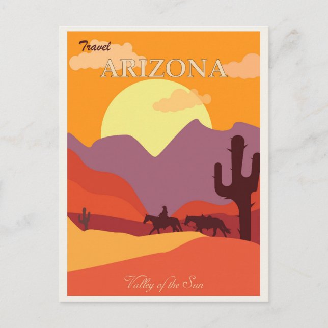 Cartão Postal Arizona Vintage Desert Cactus Mountain Viagem (Frente)