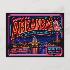 Cartão Postal Arkansas Neon Estado Retro Vintage