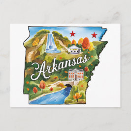 Cartão Postal Arkansas USA State Shaped Vintage Watercolor