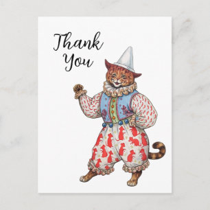 Cartão Postal Arlequim Gato Vestido Teatralmente Arte Obrigado