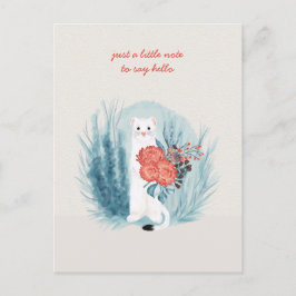 Cartão Postal Arminho de Vison Branco Floral Caprichoso Pensando