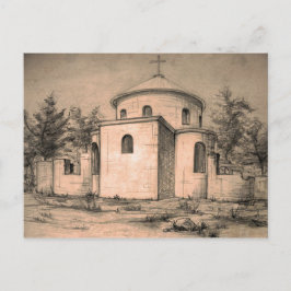Cartão Postal Arquitetura Antiga Igreja Ortodoxa Desenhando Arte