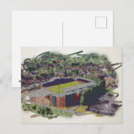 Cartão Postal Arquitetura do Estádio Wrexham em Arte de Aquarela