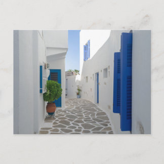 Cartão Postal Arquitetura Grega Azul e Branco de Paros
