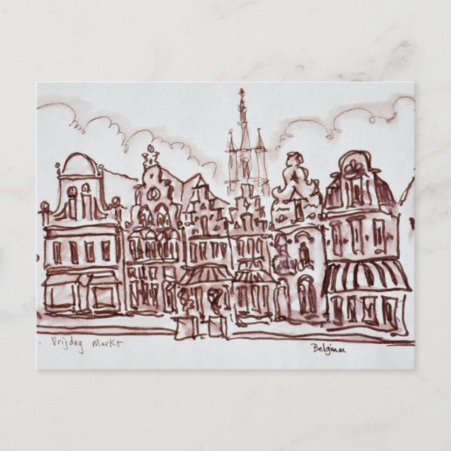 Cartão Postal Arquitetura Vrijdagmarkt | Gent, Bélgica (Frente)