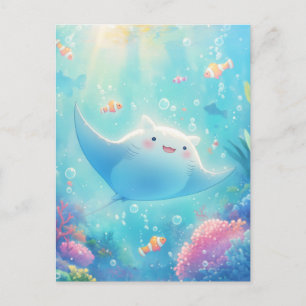 Cartão Postal Arraia Manta Kawaii Feliz Recife Ensolarado
