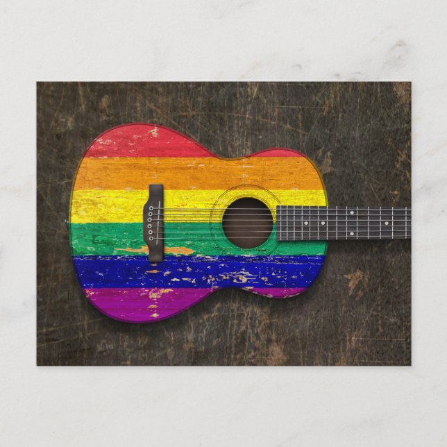 Cartão Postal Arrancado Orgulho gay Sinalizador Arco-Íris Guitar (Frente)