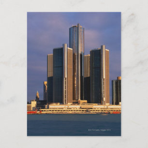 Cartão Postal Arranha-céus pela água em Detroit 3