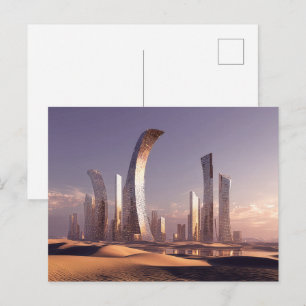 Cartão Postal Arranha-céus Surreais Futuristas Em Paisagem Desér
