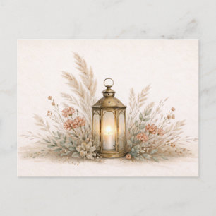 Cartão Postal Arranjo Floral de Lanterna Boho Neutra Suave