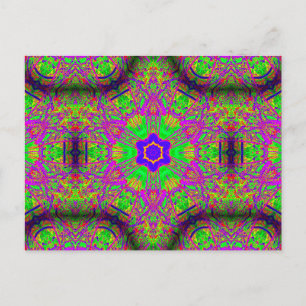 Cartão Postal Arranque azul de 6 pontos roxo e geométrico amarel