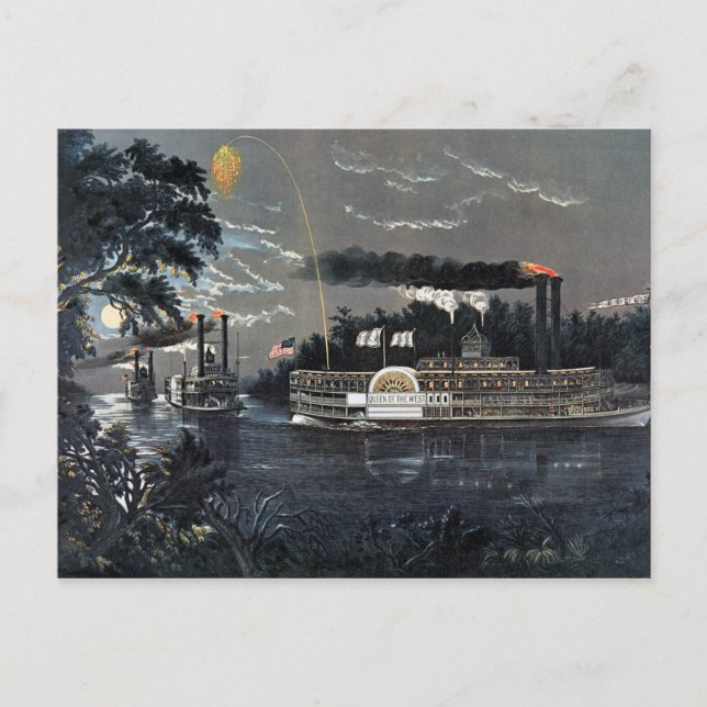 Cartão Postal Arredondando uma lenda no Mississippi Steamboat (Frente)