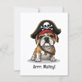 Cartão Postal Arrr Matey Pirata Bulldog Inglês Caveira Ossos Cru