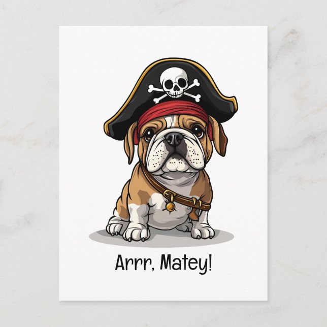 Cartão Postal Arrr Matey Pirate English Bulldog Skull Crossbones (Frente)